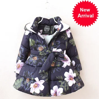 

jackets for girls winter kids fashion floral printed girls parka coats thick fleece warm children girls jackets PT1025