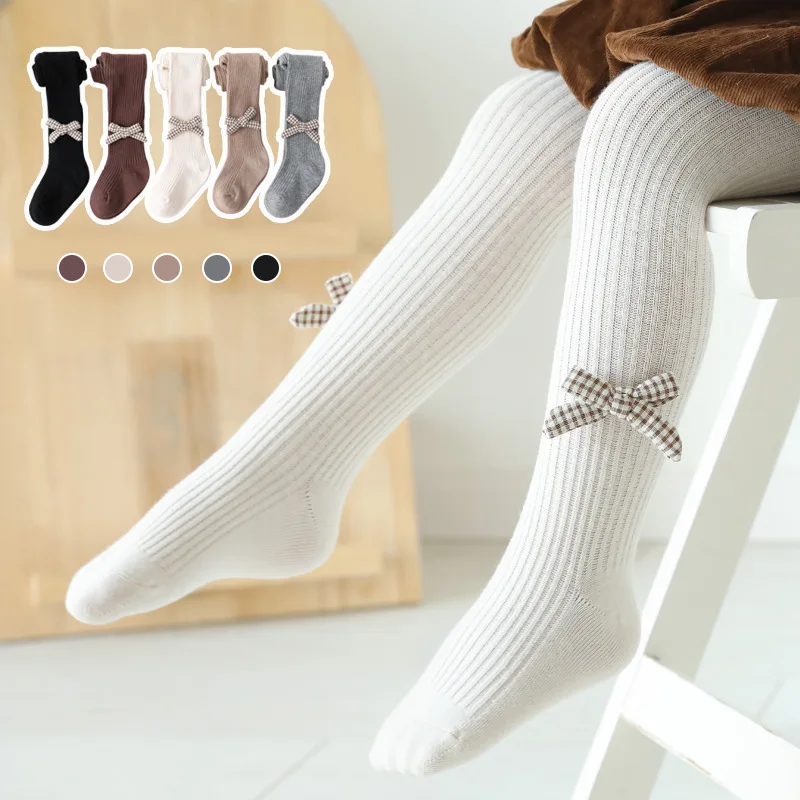 06y Baby Girls Bow Knot Pantyhose Winter Autumn Solid Color Soft