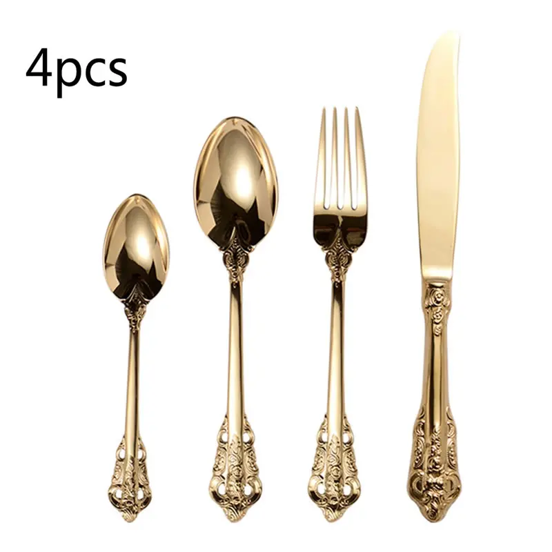 Gold 4Pcs Upspirit 4/16 шт. дворец Стиль набор посуды Нержавеющая сталь, ложки, вилки, Ножи Кофе совок набор столовых приборов обеденный стол столовых приборов столовые приборы - Цвет: Gold 4Pcs
