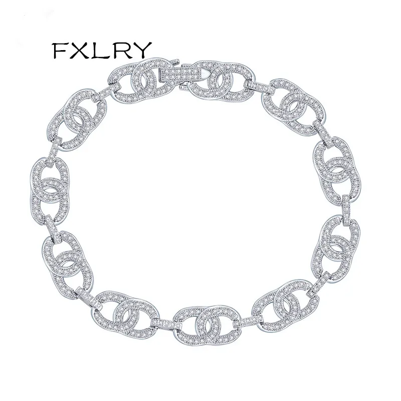 Женские браслеты с цирконием FXLRY геометрическим рисунком белого цвета |