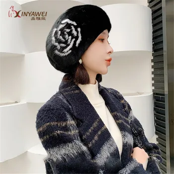 

Special Price Hot Beret Ladies Hat Winter Fashion Warm Mink Fur Carved Flower Hat Ladies Solid Color Multicolor Optional.