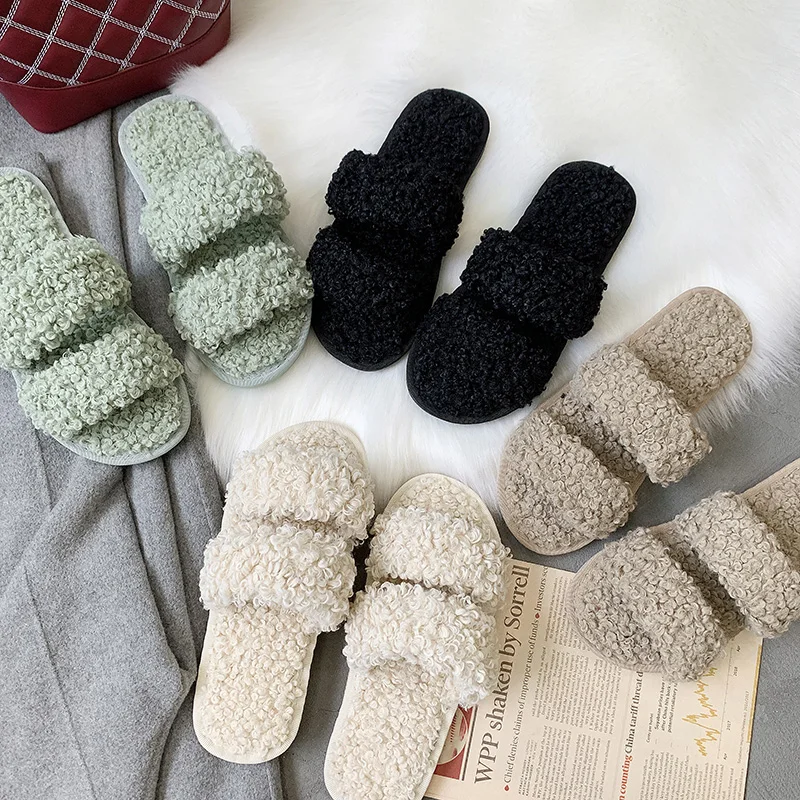 

Shoes Woman 2019 Low Slippers Platform Luxury Slides Flock Pokemon Plush Soft Designer New Flat Fur Basic Rubber with