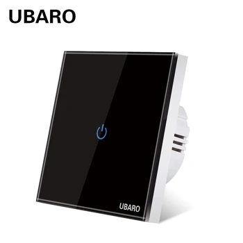 UBARO-Interruptor táctil AC100-240 europeo, panel LED de alimentación de pared de cristal templado en blanco y negro, 1/2/3 entradas