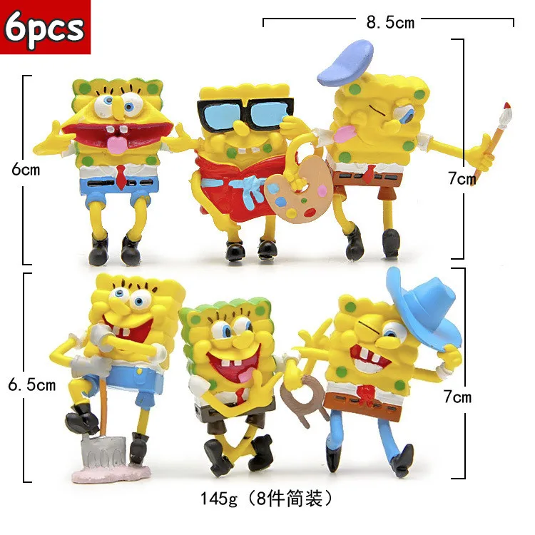 6pcs B Анимация каваи Губка Боб Патрик звезда подвижная фигурка-модель игрушки кукла мультяшная Губка Боб торт украшения игрушки Детский подарок - Цвет: 6pcs B
