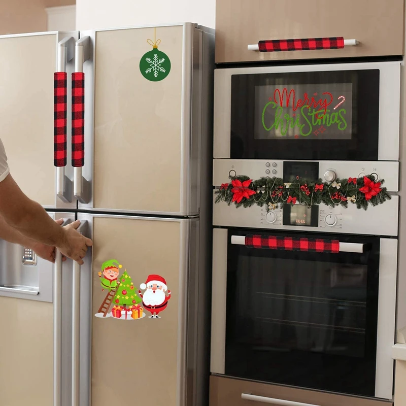 ZAWAGIIK Christmas Refrigerator Handle Covers Set of 6 Santa Claus Refrigerator Door Handle Protector Kitchen Appliance Handle Covers Christmas Kitchen Decor and Accessories for Fridge Microwave Oven 