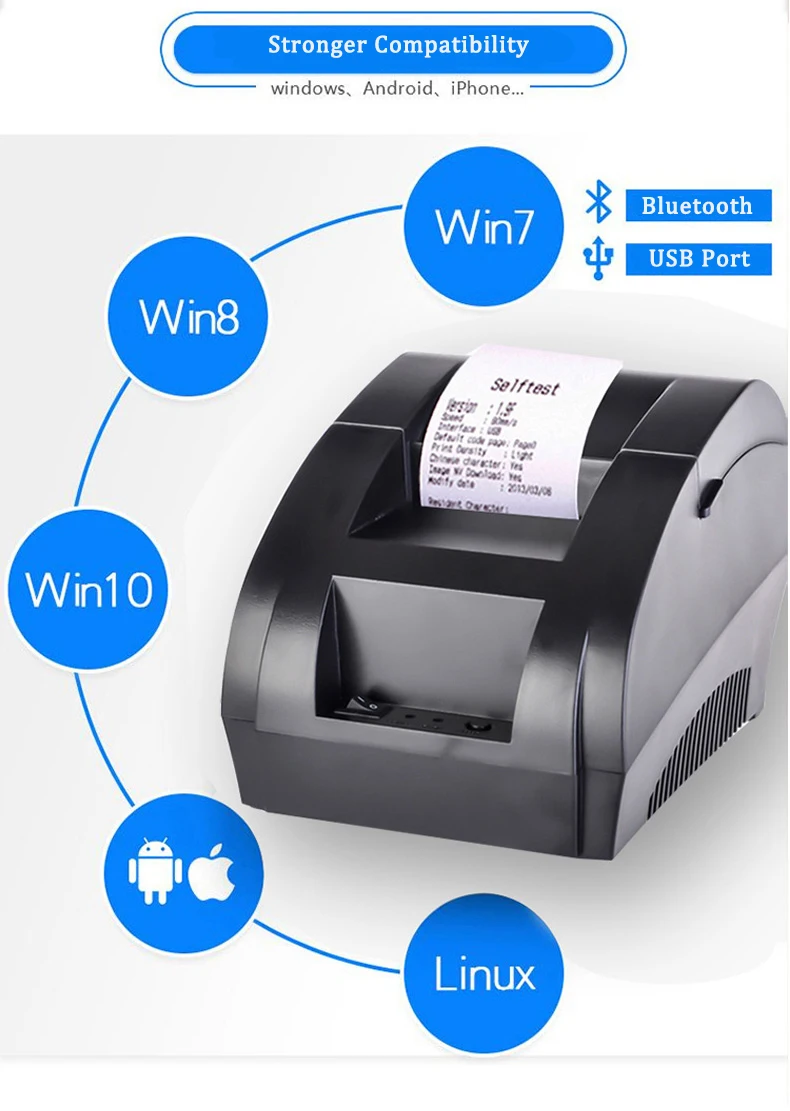 Pos термопринтер 58 мм чековый принтер с Bluetooth USB портом для мобильного телефона Windows Supoort денежный ящик