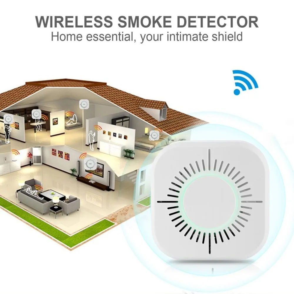 

433MHz Wireless Smoke Detector Fire Protection Portable smoke detector wifi Home Safe Security smoke alarm Sensor White