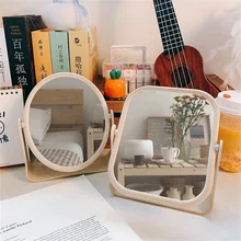 Ins Mirror Desktop Makeup Mirror Square Double-sided Kawaii Desktop Can Stand Dormitory Large Student Dressing Mirror Beige