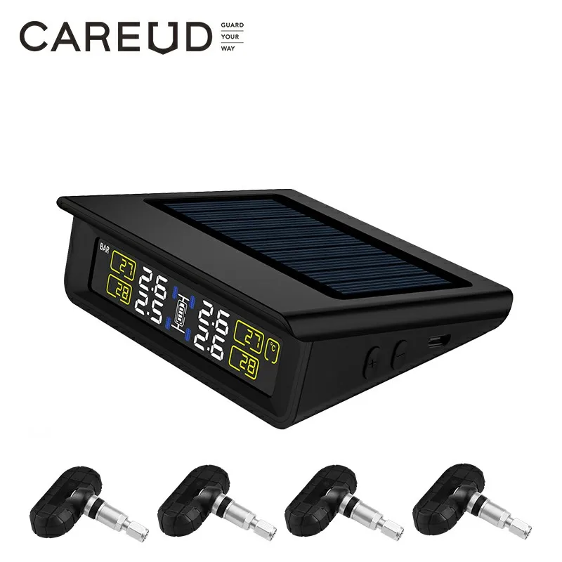 TPMS Tyre Pressure Monitoring System Solar Power LCD Display with 4 Internal/External Sensor Replaceable Battery PSI/BAR Mode car tire pressure monitor car tire pressure sensor