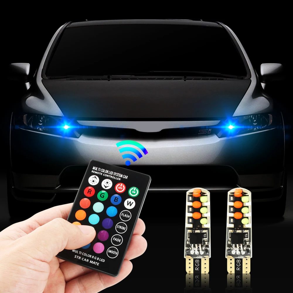 Автомобильная светодиодсветодиодный сигнальная лампа 12 В RGB T10 W5W светильник для