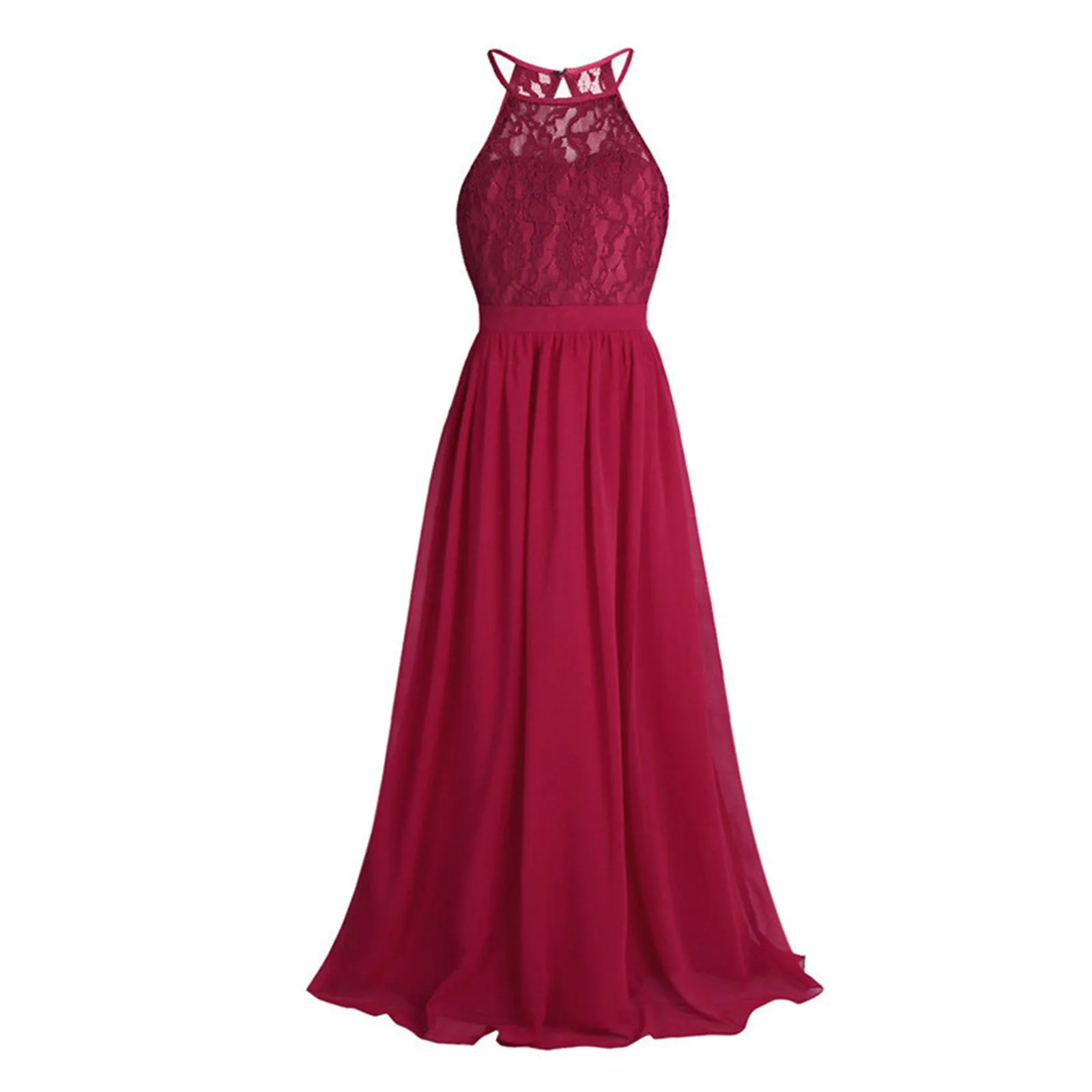 Little Bridesmaid Dress Kids Halter Maxi Long Dress Prom Ball Gown Lace Chiffon Flower Girls Dresses