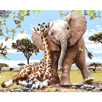 

Painting By Numbers Draw on Canvas HandPainted Oil Paintings Coloring By Number DIY Animal Elephant Wall Art Picture Home Decor