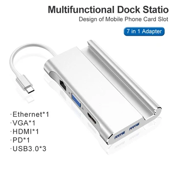 

Docking station Converter Bracket 7 In 1 Type C To HUB Smart PD USB 3.0 Data Transmission usb hub ноутбук планшет флешка Планше