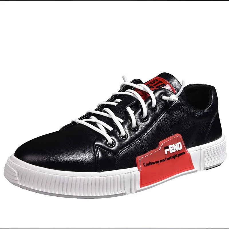 

Genuine Leather Man Small White Sport Shoes Lace-Up Casual Motion Male Trend Ventilation Skate Fashion Flat Sneakers Running