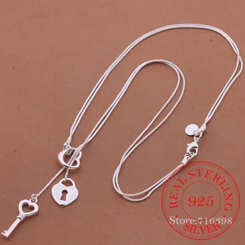

925 Sterling Silver Necklaace Fashion Jewelry Pendant Heart Shaped Key Lock Necklace For Women Factory Wholesale Quality Gifts