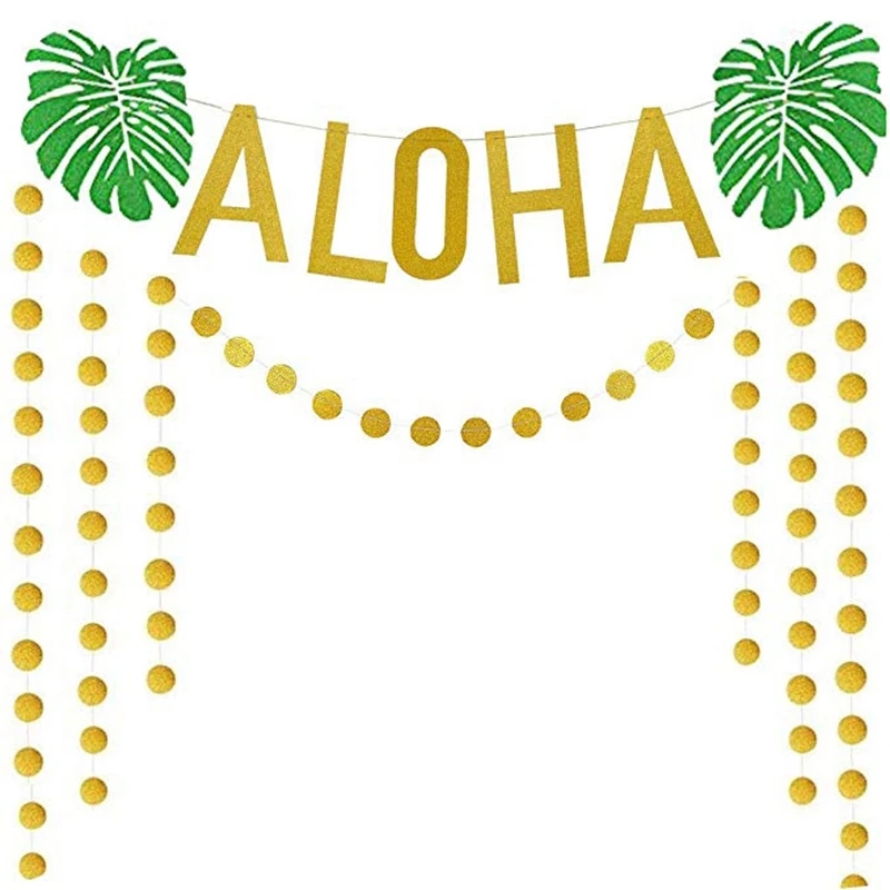 Aloha декорации в стиле Гавайской вечеринки подержанные товары Luau золотые блестки Aloha баннер для Гавайских пляжных вечерние блага