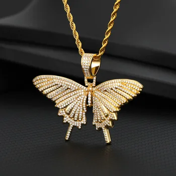 

New fashion Chains for Women Necklace Golden Shiny Big Butterfly Zircon Pendant Necklace Hip Hop Rock Holiday Gift Aesthetic