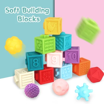 

s 3D Touch Hand Soft Balls silicone Toys Baby Grasp Toy Building Block Baby Massage Rubber Teethers Squeeze Toy Bath Ball