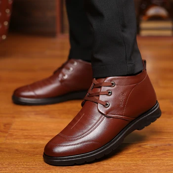 

Snow Boots Brown Black Business Formal Men Leather Boot Shoes Man Man Winter Outdoor Warm Waterproof Father Ankle Boots Homme