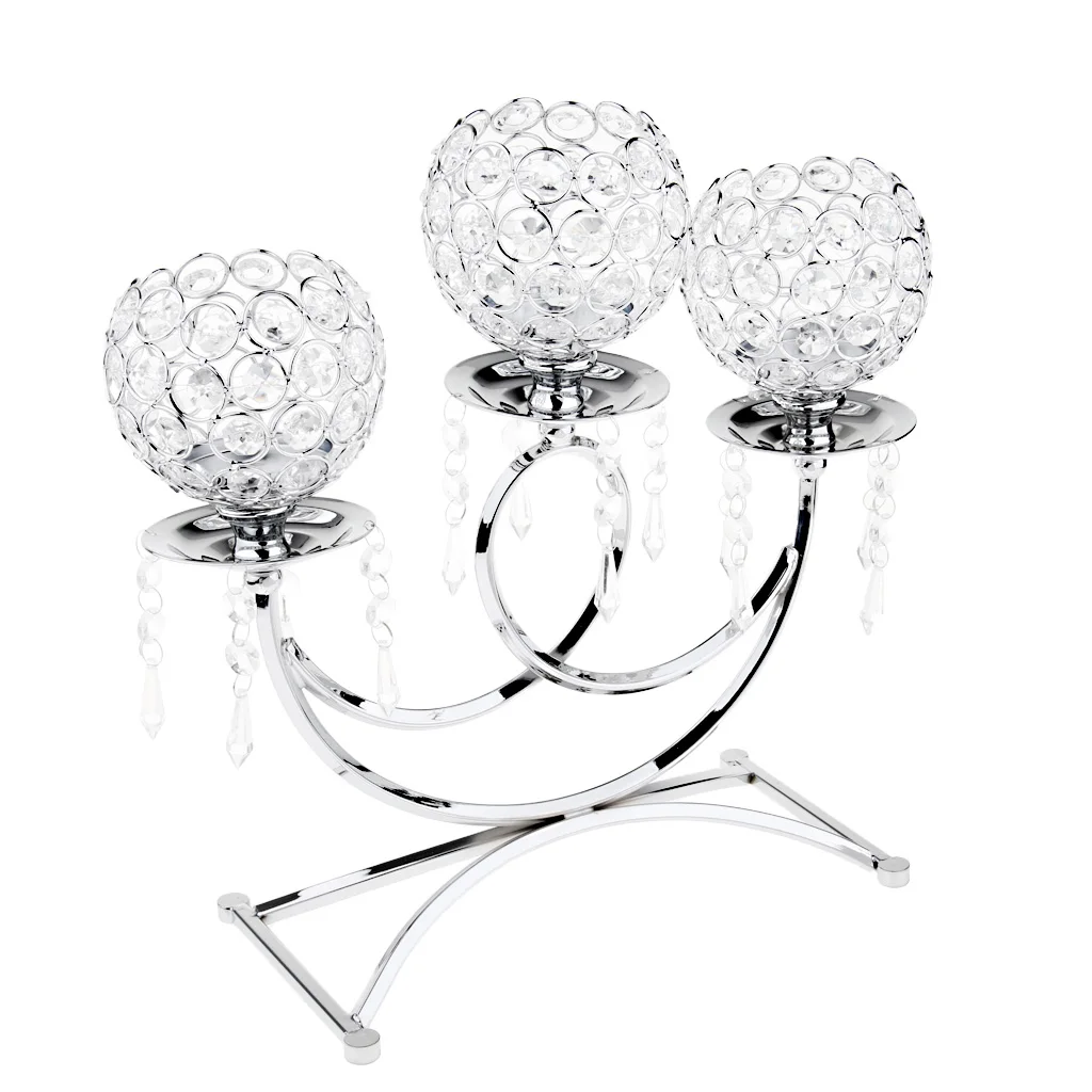 Crystal Metal Votive Candle Holder 3-arms Candle Stick Decor Crafts
