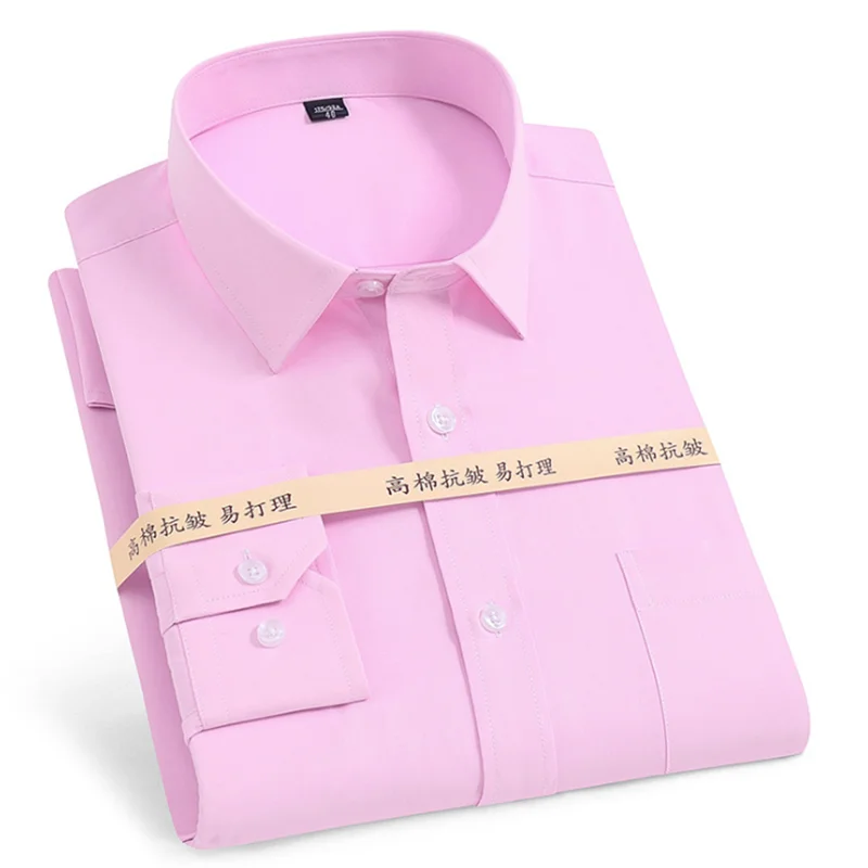 Formal Business Men Long Sleeve Single Breasted Shirts Cloth Turn-down Collar Single Breasted Solid Candy Color Wash and Wear