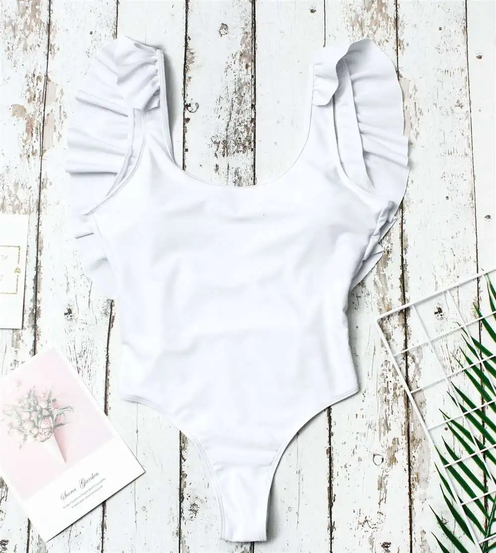 

High Cut One Piece Swimsuit Female Ruffled Bikini Push Up Swimwear Women Bathing Suit Biquinis Feminino 2020 Mujer Bath White