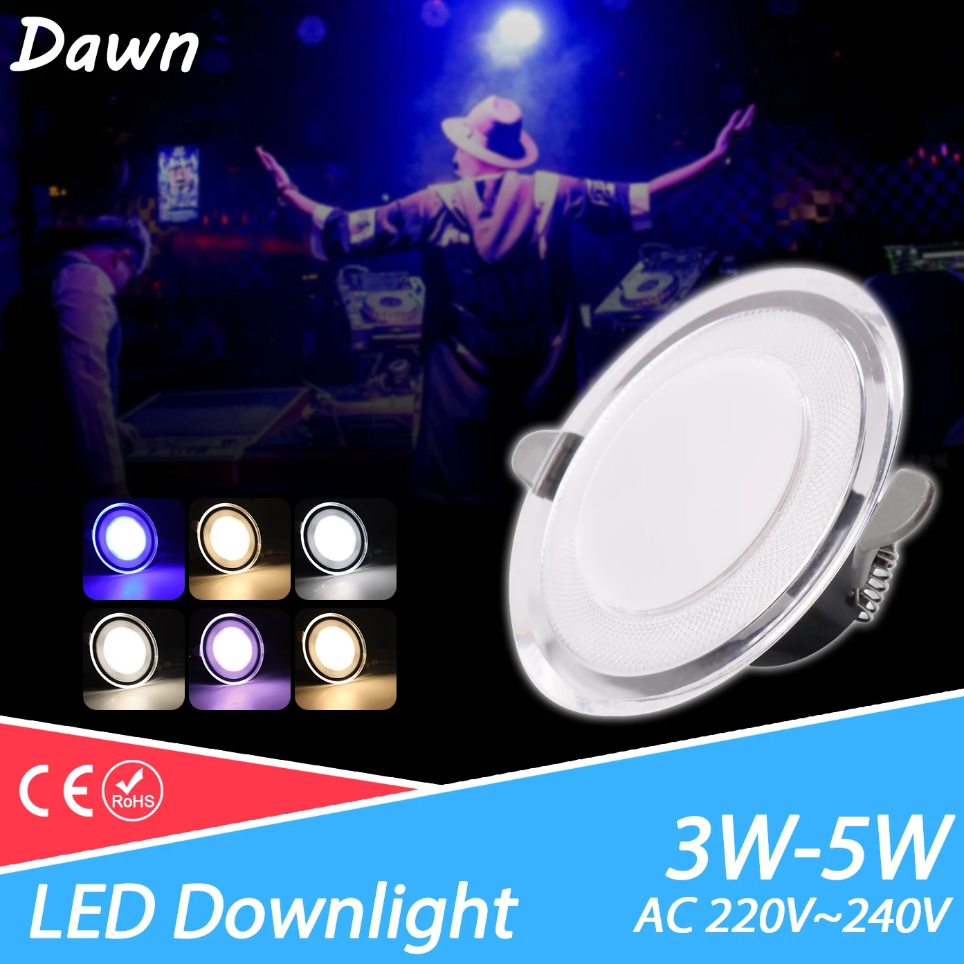 new Downlight 3W 5W ceiling led downlight AC220V six color recessed led downlight Kitchen living room Indoor recessed light spot