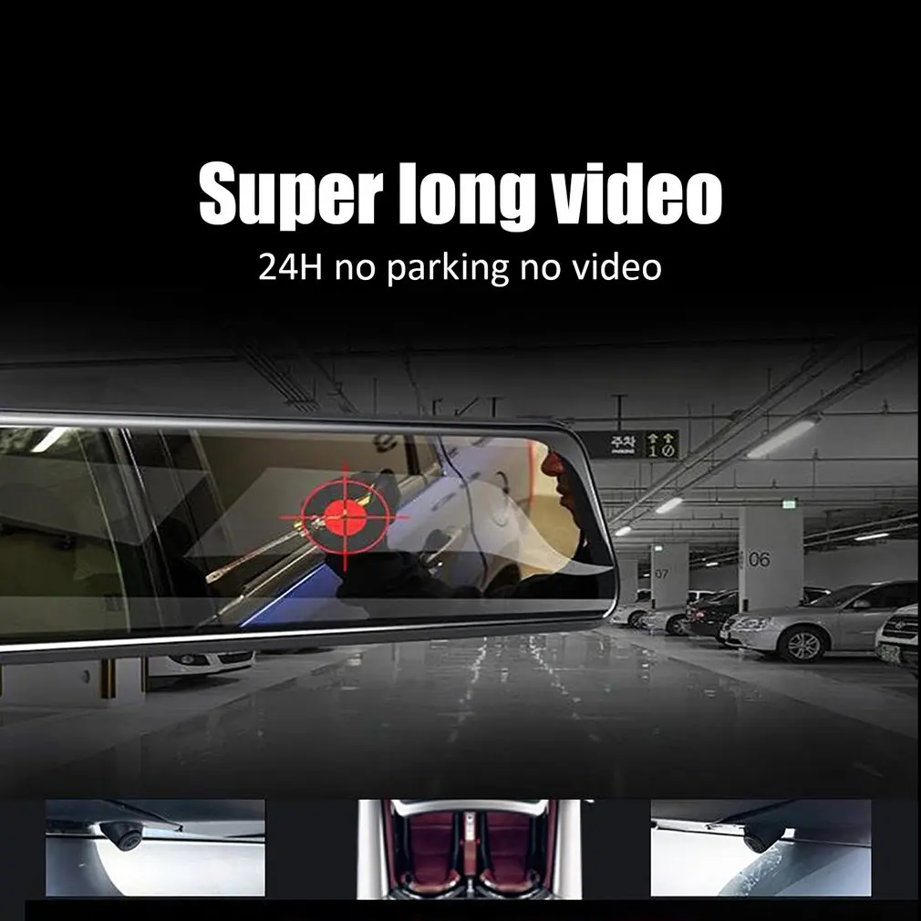 

Full Screen Streaming Rearview Mirror Big Screen Touch Tachograph Front And Back Dual Lens High-definition Night Vision