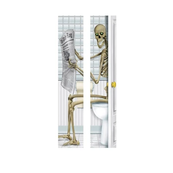 

2 Pcs Creative Skull Door Stickers Self-Adhesive Wallpaper Home Decor Mural Refrigerator Art Poster April Fool's Day Haunted Hou