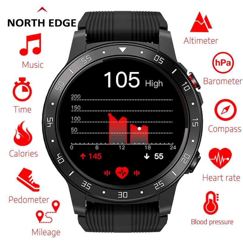 US $63.00 Northedge GPS Smart Watch Running Sport GPS Watch Bluetooth Phone Call Smartphone Waterproof Heart Rate Compass Altitude Clock