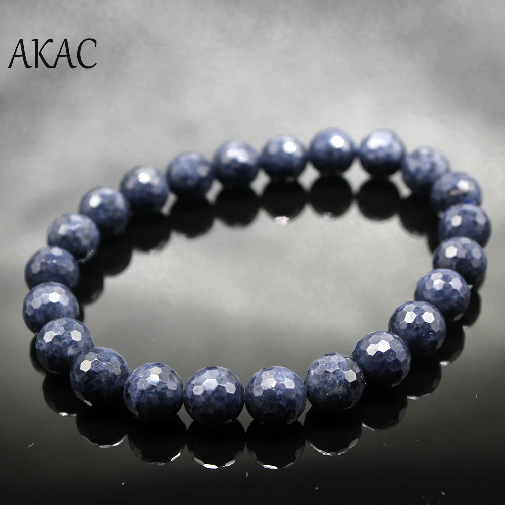 AKAC 8-8,5 мм+ натуральный граненый голубой Сапфировый Браслет драгоценный камень для женщин и мужчин браслет