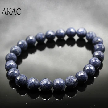 

AKAC 8-8.5mm A++++ natural faceted blue sapphire bracelet gemstone for women men bracelet