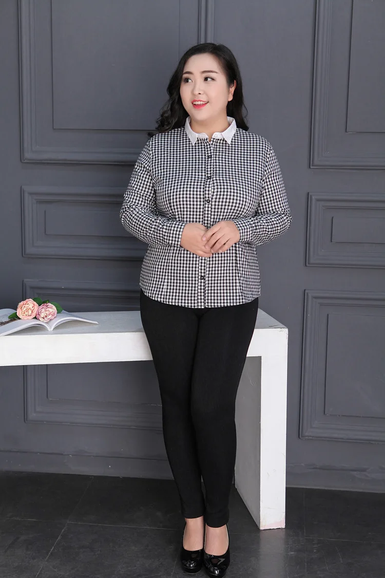 Ropa Social Spring Work Plaid Shirts Blouses Plus Size Blouses For Women 7xl 8xl 9xl Blusas Elegant Slim Ladies Tops A460