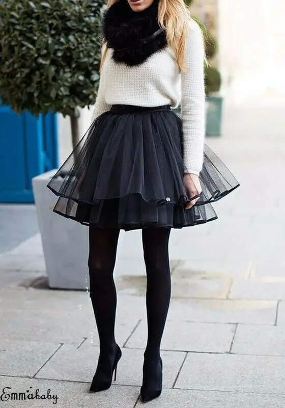 Модная короткая юбка из тюля с завышенной талией, Женская юбка-пачка с асимметричным подолом, юбка-пачка из сетки черного цвета, милые балетные юбки