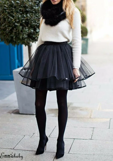 Falda de tul corta de cintura alta para mujer, falda de tutú de malla con  dobladillo Irregular, faldas de Ballet dulces de malla de capa negra, moda  - AliExpress