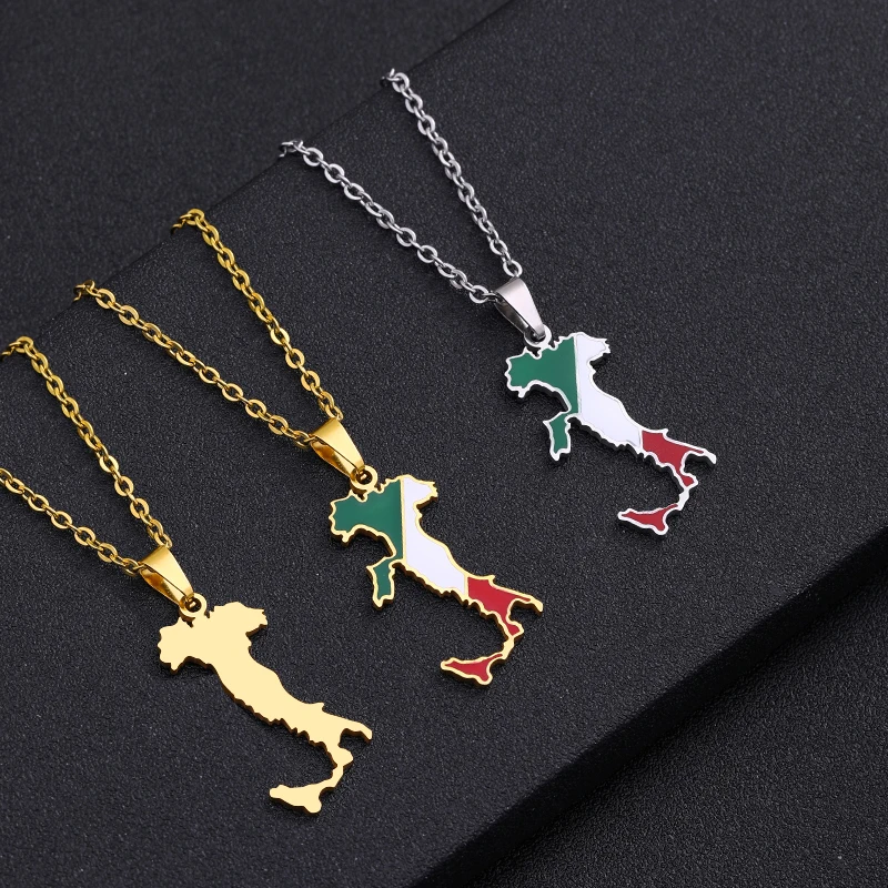 Collana Con Ciondolo Mappa Italia - Sicilia Nome Città Gioielli In Stile Etnico, Contorno Paese Fascino Hip-Hop Sottile Catena A Onde D'Acqua, Regali Patriottici Per Donne/Ragazze/Uomini Unisex