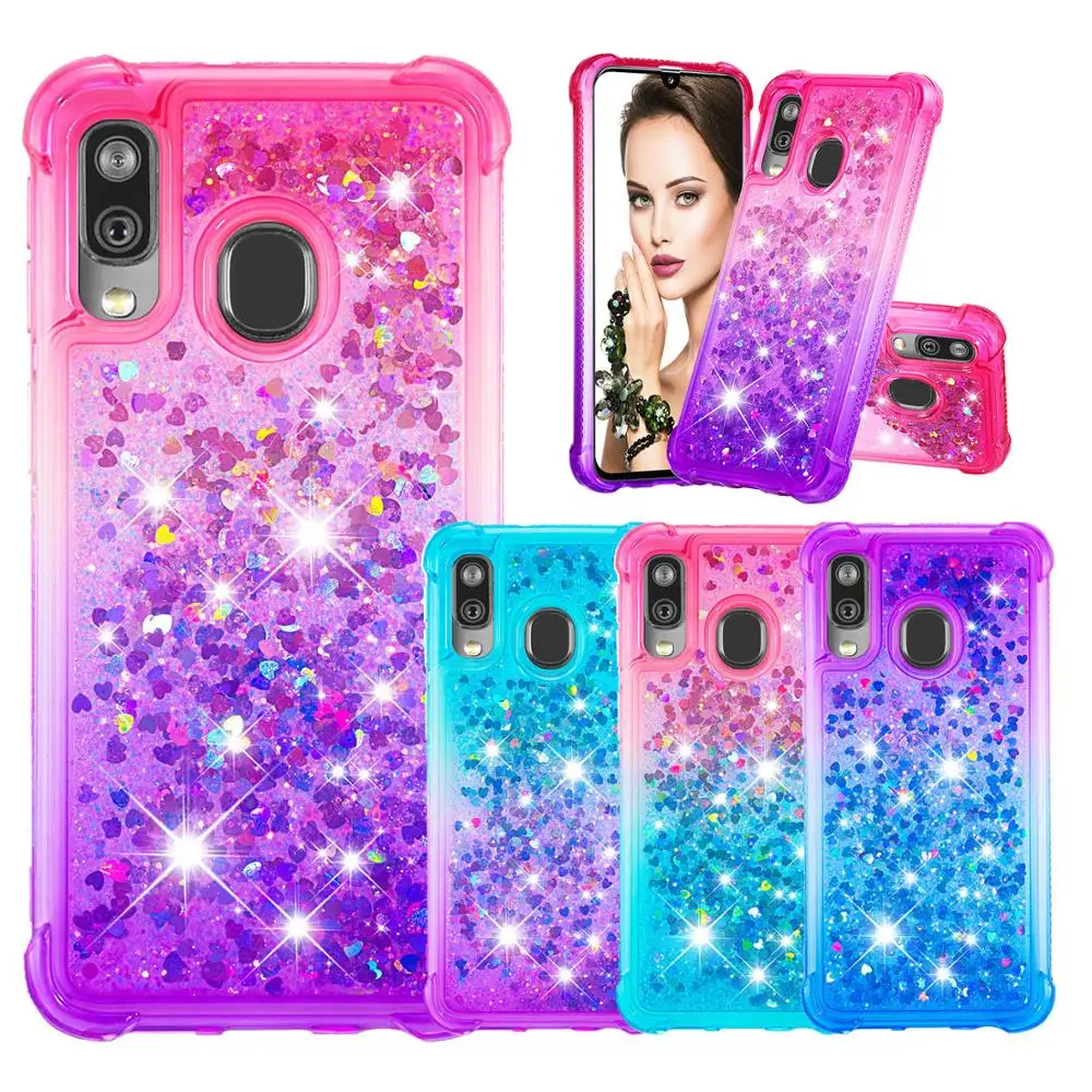 Роскошный чехол для телефона samsung Galaxy A40 A20e A10e Note 10 Plus Pro Bling Heart Dynamic Soft Edge TPU задняя
