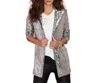 

Sequin Blazers Jacket Gold Bling Silver Black Women Long Sleeve Elegant Suit Coat Night Club Glitter Shiny Punk Outwear