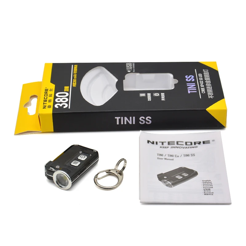 Nitecore TINI SS USB перезаряжаемая светодиодная подсветка ключа из нержавеющей стали CREE XP-G2 S3 светодиодный 380 лм включает USB перезаряжаемый литий-ионный аккумулятор
