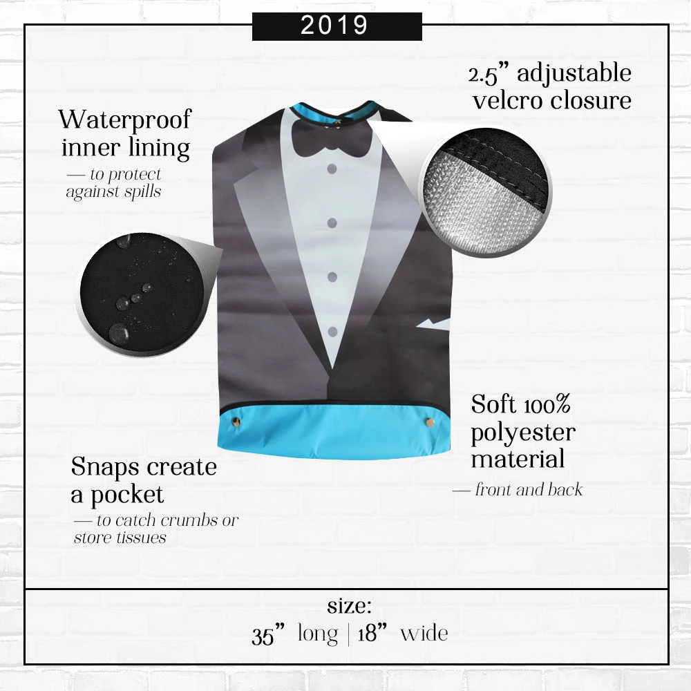 Waterproof Reusable Washable Adult Bib for Elderly Women Men PVC and Printing Cotton Cloth, Keep Mealtime Neat and Clear