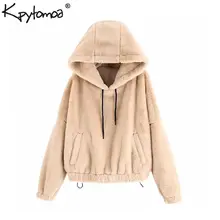 Винтажный стильный Зимний толстый теплый искусственный мех негабаритный плюшевый пиджак пальто для женщин Мода с капюшоном карманы Верхняя одежда шикарные топы