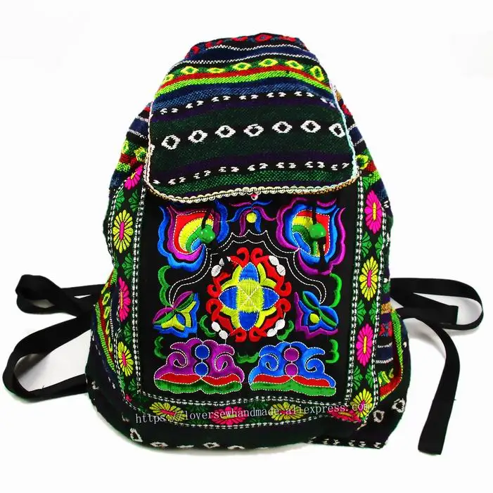 Этнический винтажный хмонг тайская индийская Этническая Вышивка богемный Бохо рюкзак плечо Хиппи Этническая сумка рюкзак сумка Размер L SYS-567