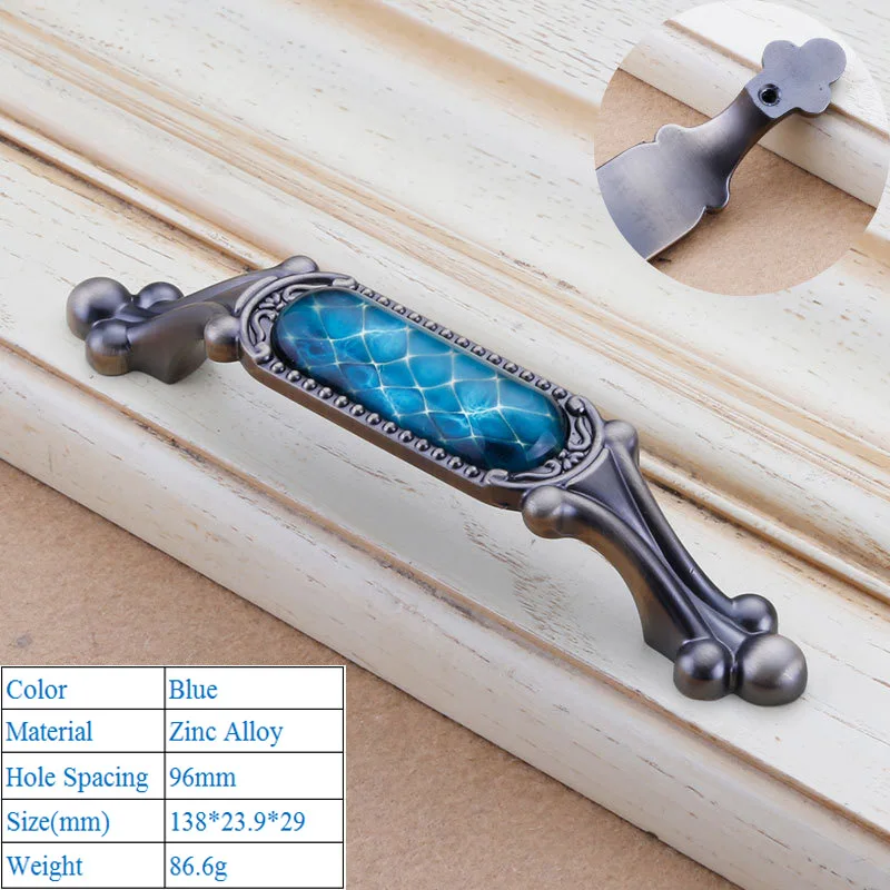Blue 6228-96mm Европейский стиль Хрустальная ручка на дверь шкафа из цинкового сплава высокого класса декоративная мебель для спальни выдвижной ящик ручки - Цвет: Blue 6228-96mm