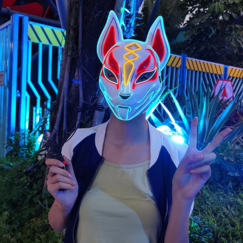 plus size costumes New Luminous Halloween Party Mask EL Wire Glowing Mask Japanese Anime Cosplay LED Costume Fox Mask for Carnival Party Supplies naruto cosplay