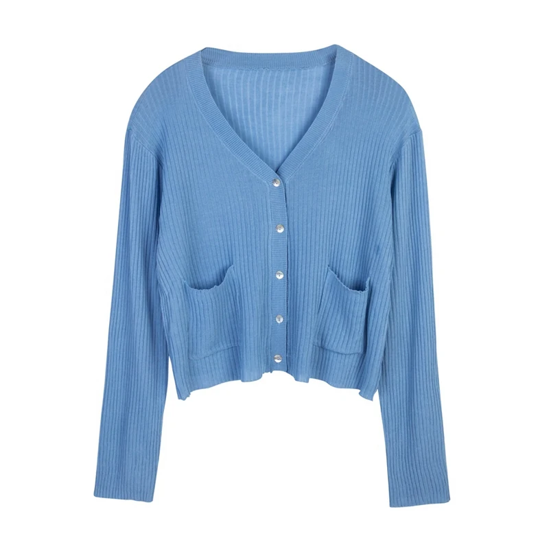 

New Fashion Women Autumn Winter Sweaters Loose Solid Knitted Tops Long Sleeve V-Neck Pockets Tops Single Breasted Sweater