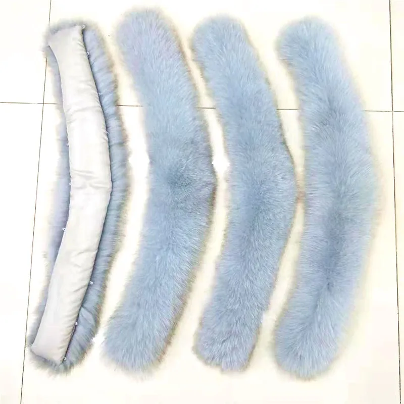 Qearlstar Лисий меховой воротник парка пальто с капюшоном натуральный бренд Fox fur Trim шарф большой светло-серый Костюмы аксессуары 75*15 см Z222