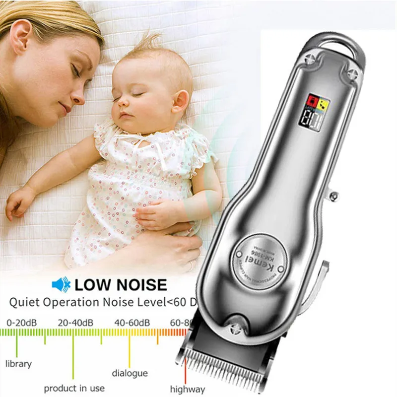 Kemei 1986 Professional Electric All Metal Hair Clipper LCD Digital Cordless Hair Trimmer Men Silver Gold Haircut Machine Barber