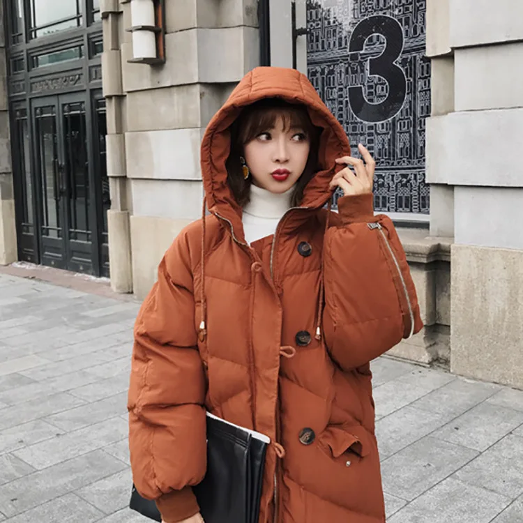 

Double 11 with Huge Discounts Main Push South Korea Winter Style Ulzzang Cotton Coat Thick Warm down Coat Long Hooded Cotton-pad