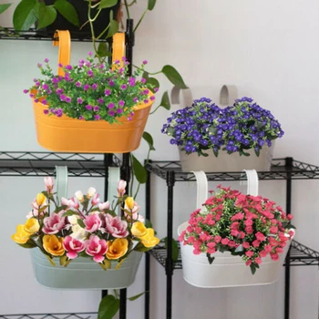 

Oval Metal Plant Flower Pot Fence Balcony Garden Hanging Planter Pots Home Decor Succulent Plant Growing, Bonsai Growing