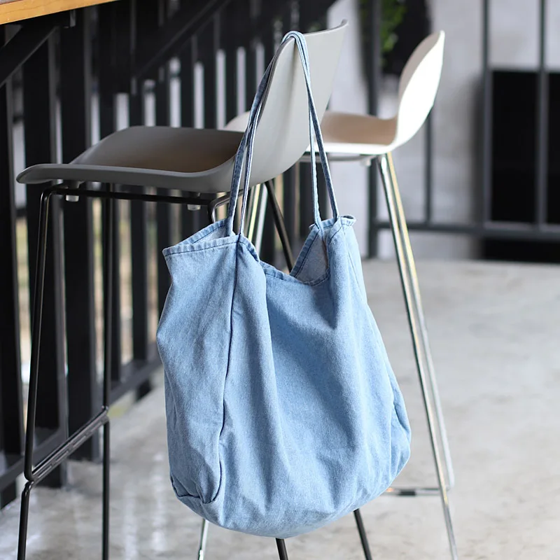 Vintage Denim Shoulder Bag Women Canvas Tote Bag Fashion Reusable Grocery Shopping Bags Canvas Eco Shopper Shoulder Bags